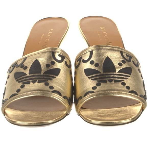 GUCCI X ADIDAS Nappa Silk Charlotte Monogram GG Trefoil Gold Size 37 NWT - Picture 2 of 7